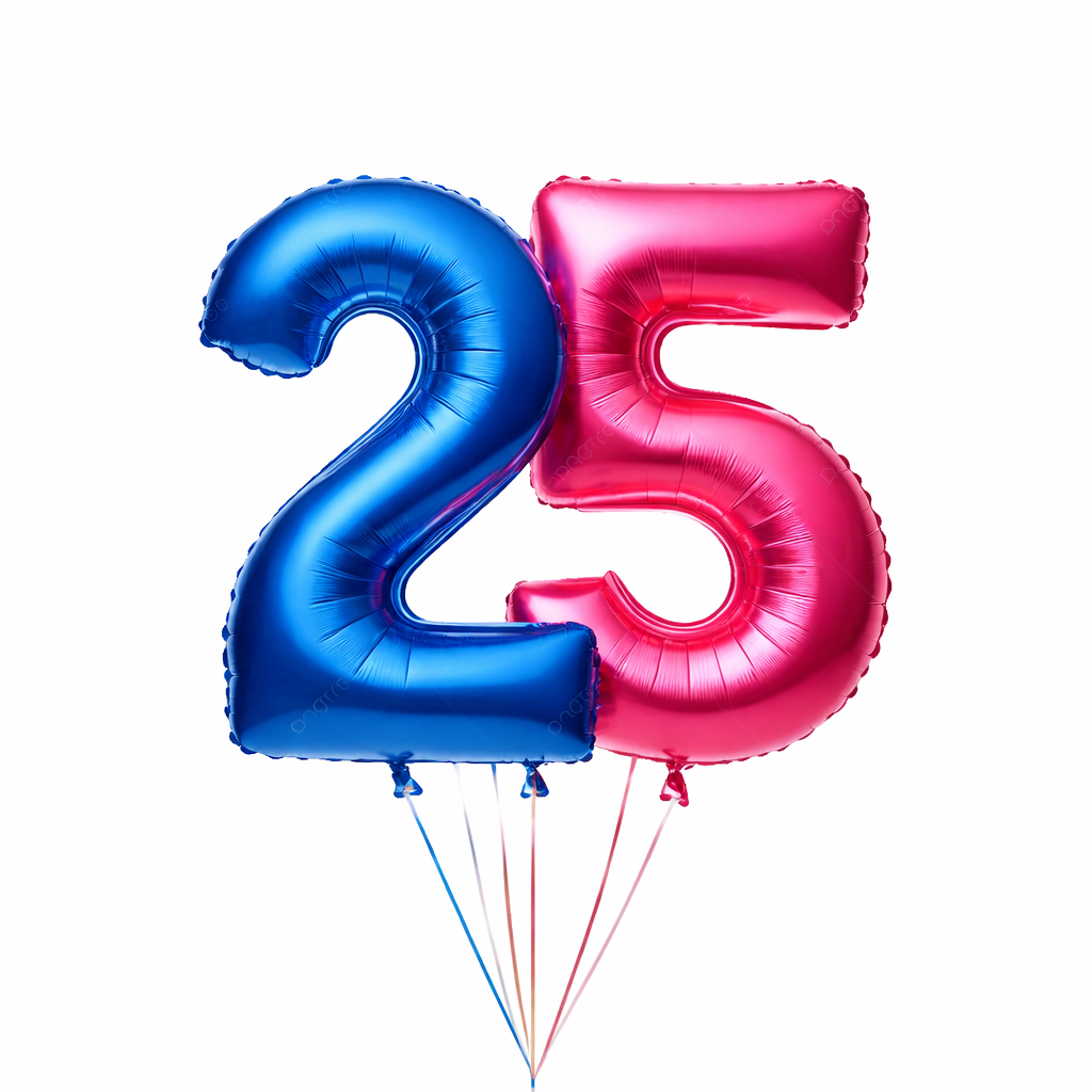 Ballons en forme du chiffre 25 symbolisant un anniversaire