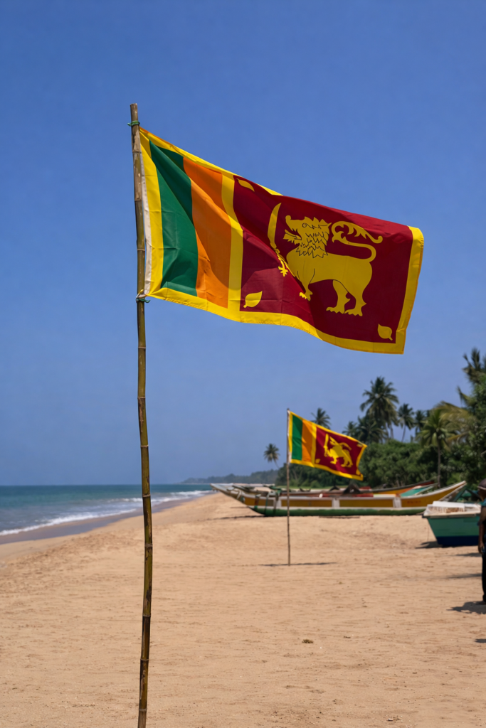 Drapeau du Sri Lanka sur une plage en bord de mer