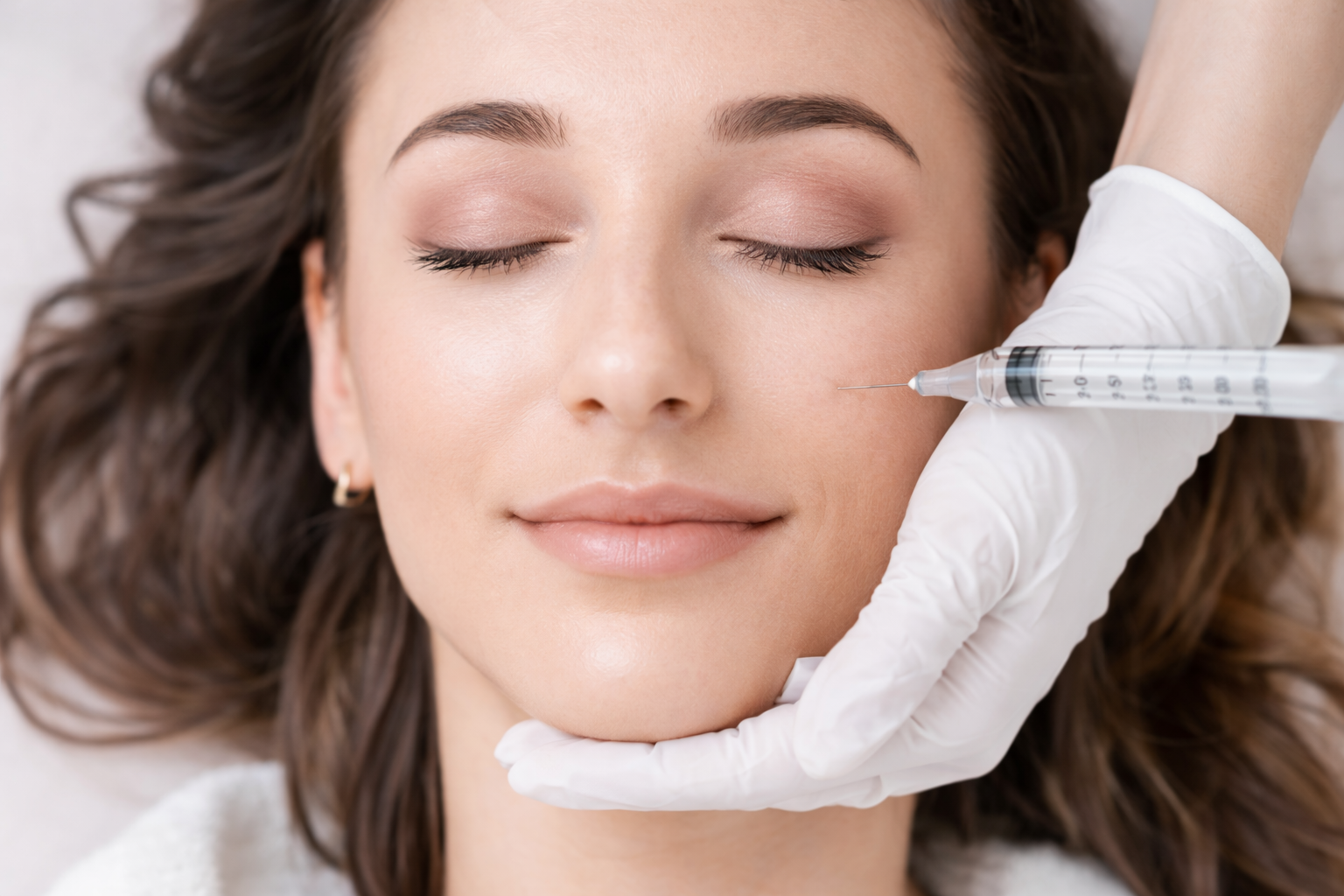 Injection d’acide hyaluronique réalisée sur le visage pour hydrater et repulper la peau